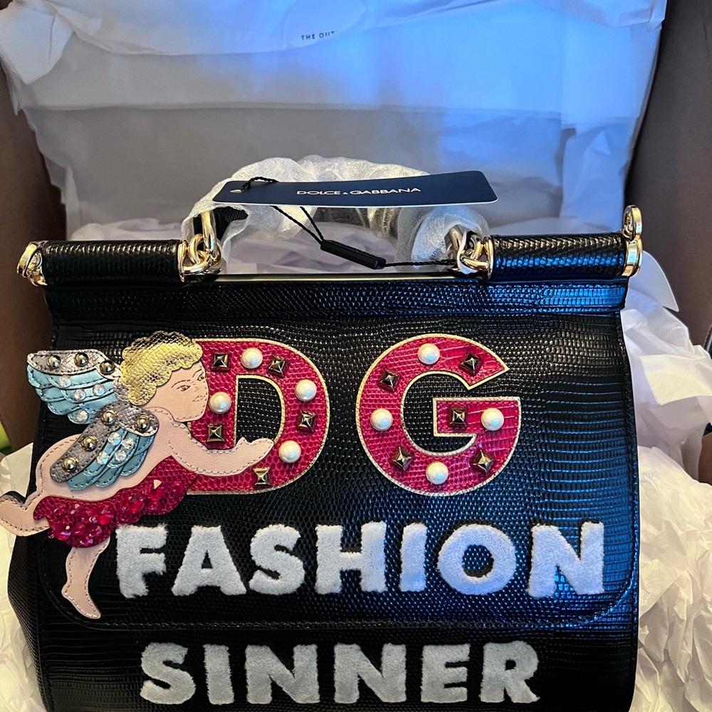 Dolce & Gabbana Black Bag with Pink and White Accents